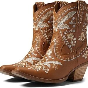 Embroidered Tan Primrose Dingo Pull-on Leather Western Boots NWOT 7